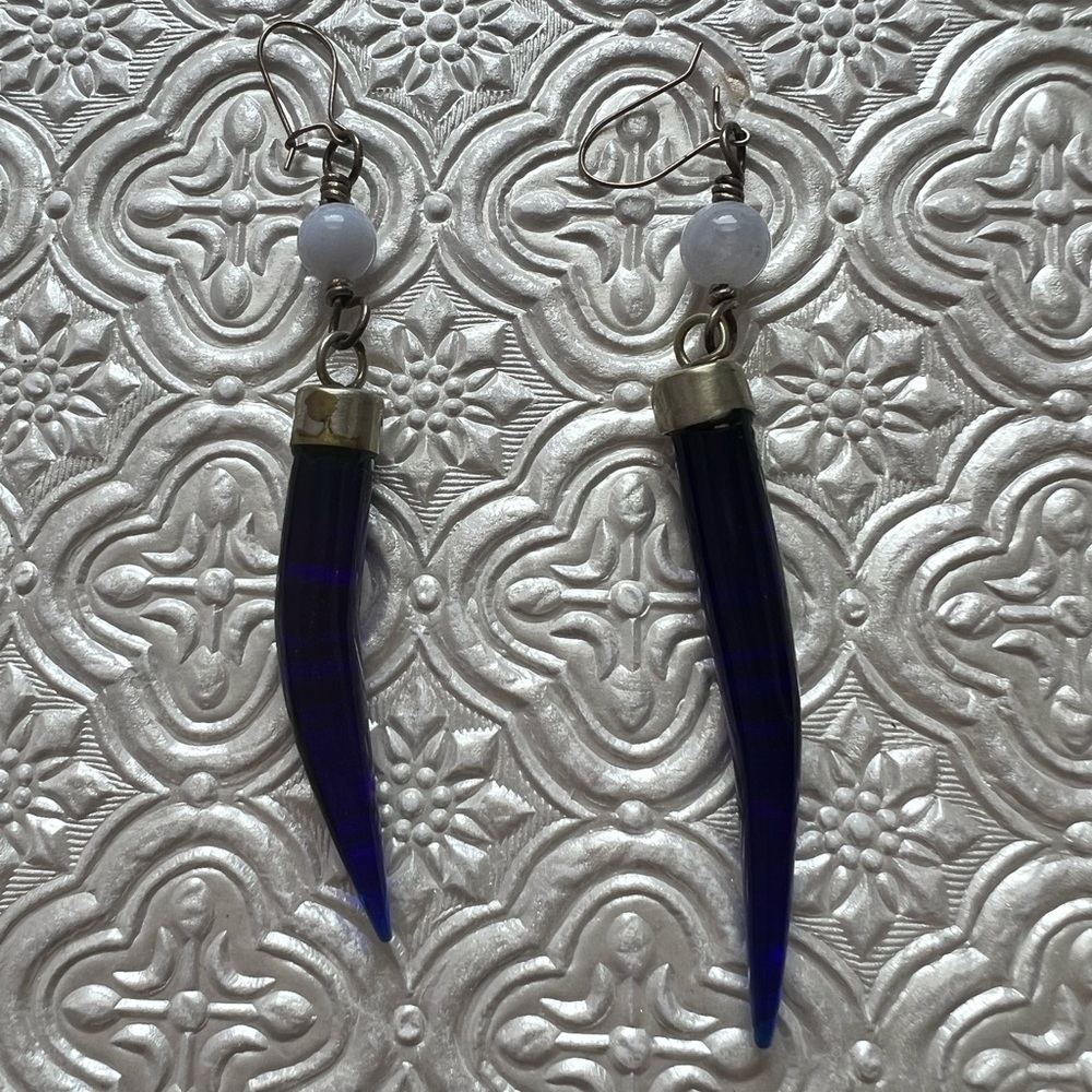 Cobalt Blue glass with Agate earrings.